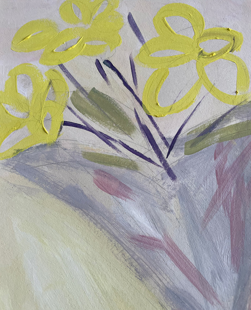 Auf einem Karton expressionistisch gemalte Blümen